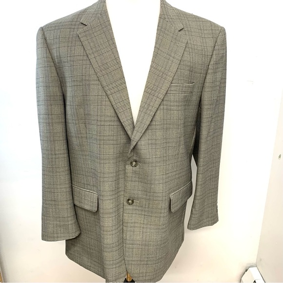 Jos A Bank Sport Coat Men 46R  Brown Glen Plaid Wool 2 Button Blazer Jacket Work - Picture 1 of 14